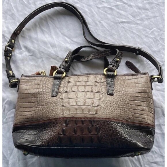 Brahmin Mercury Crescent Textured Leather Medium Asher Satchel Bag Purse - Picture 2 of 16